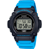casio w 219h 2a2vcf illuminator digital sports watch – black with blue strap