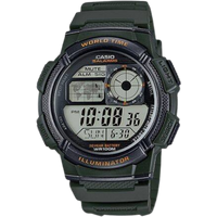 casio youth ae 1000w 3avdf world time digital sports watch – army green resin strap