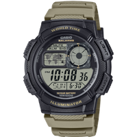 casio youth ae 1000w 5avef world time digital sports watch for men – olive green resin strap