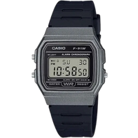 casio vintage f 91wm 1bdf digital watch – metallic grey case with black resin strap