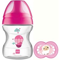 mam 190ml baby bottle with pacifier – learn to drink cup 6+ months – pink