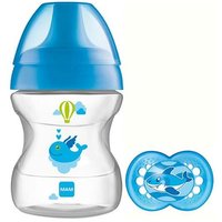 mam 190ml baby bottle with pacifier – learn to drink cup 6+ months – blue