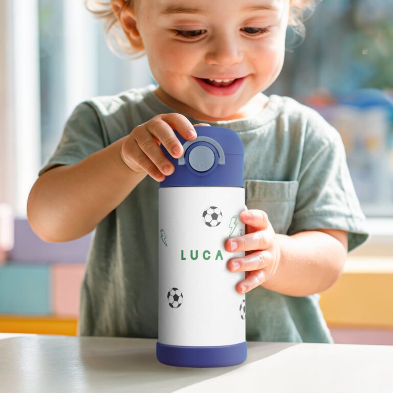 kids stainless steel water bottle with straw – 350 ml – blue