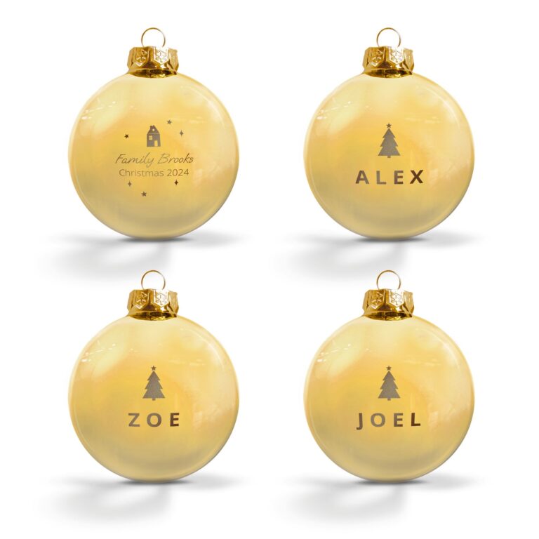 personalised glass baubles – gold (set of 4)