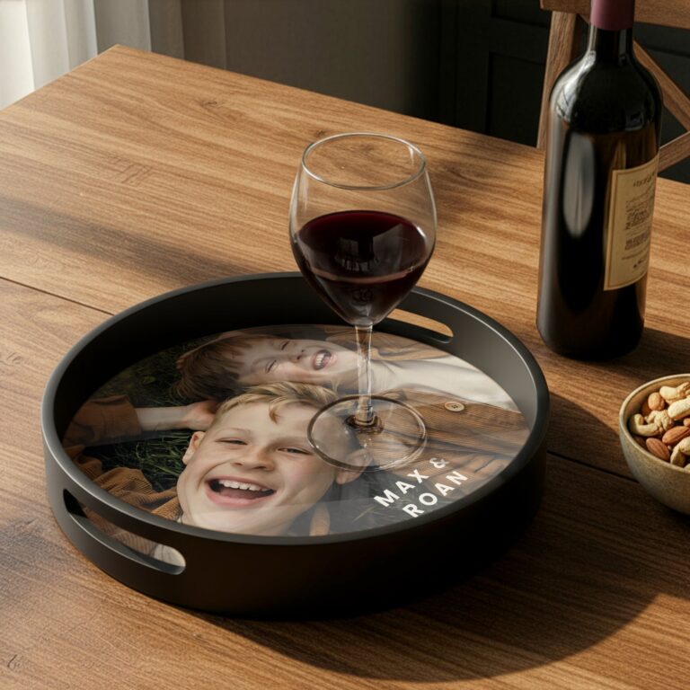 personalised serving tray – round – black – 30 cm