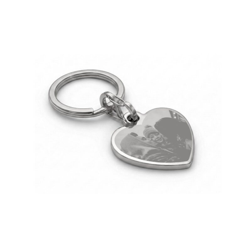 personalised photo key ring – heart – silver