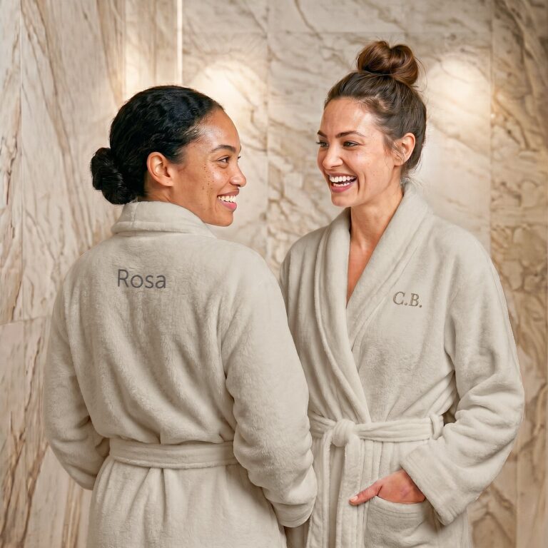 Personalised Fleece Bathrobe for Women - Embroidered - Beige - S/M personalised fleece bathrobe for women – embroidered – beige – s/m