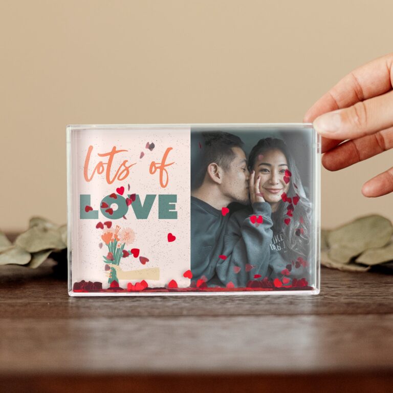 personalised snow globe picture frame – hearts
