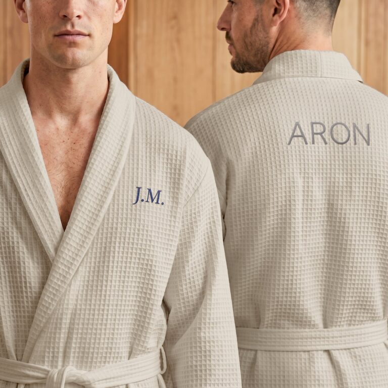 Personalised Waffle Robe Men - Embroidered - Beige - L/XL personalised waffle robe men – embroidered – beige – l/xl
