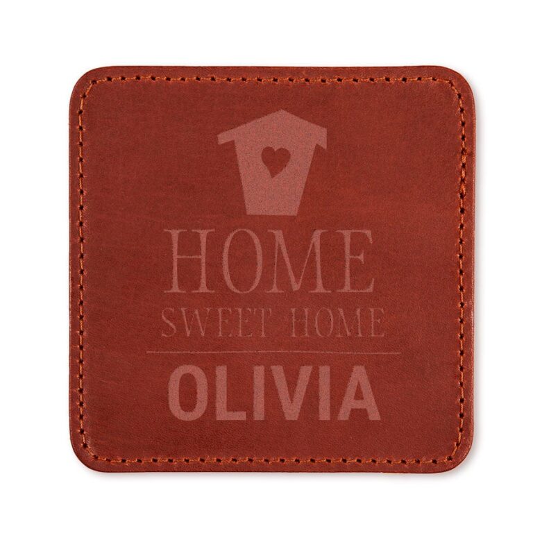 engraved leather coasters – brown – 6 pcs