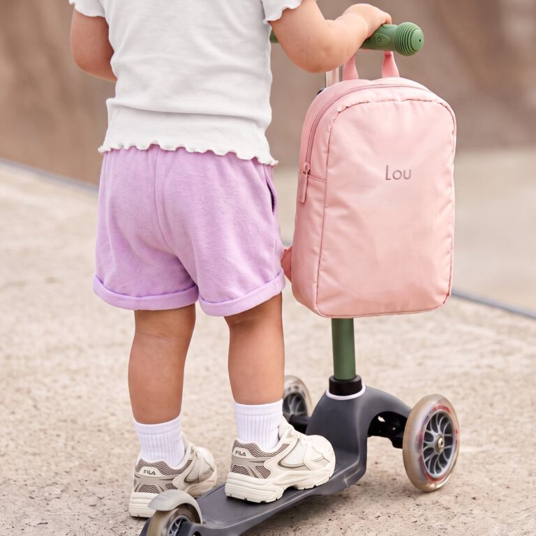 personalised kids backpack – embroidered – pink – puffy style