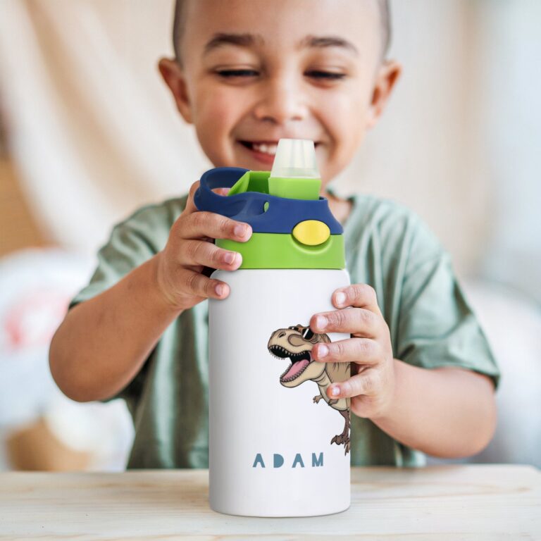 Personalised kids water bottle with straw - Green & Dark blue personalised kids water bottle with straw – green & dark blue