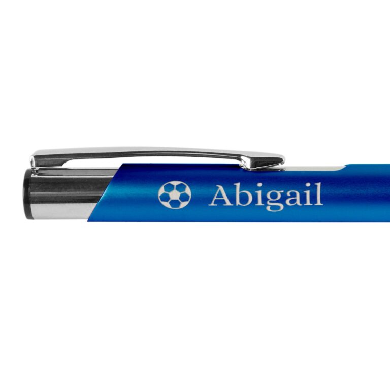 personalised pen – viva – tess – ballpoint – engraved – blue – left handed
