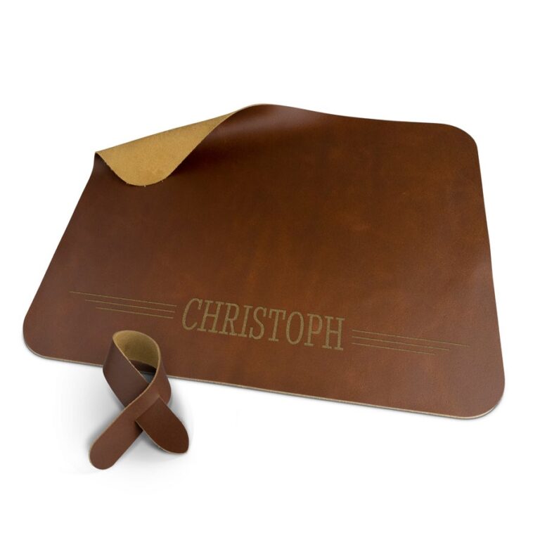 personalised leather placemat – brown – engraved