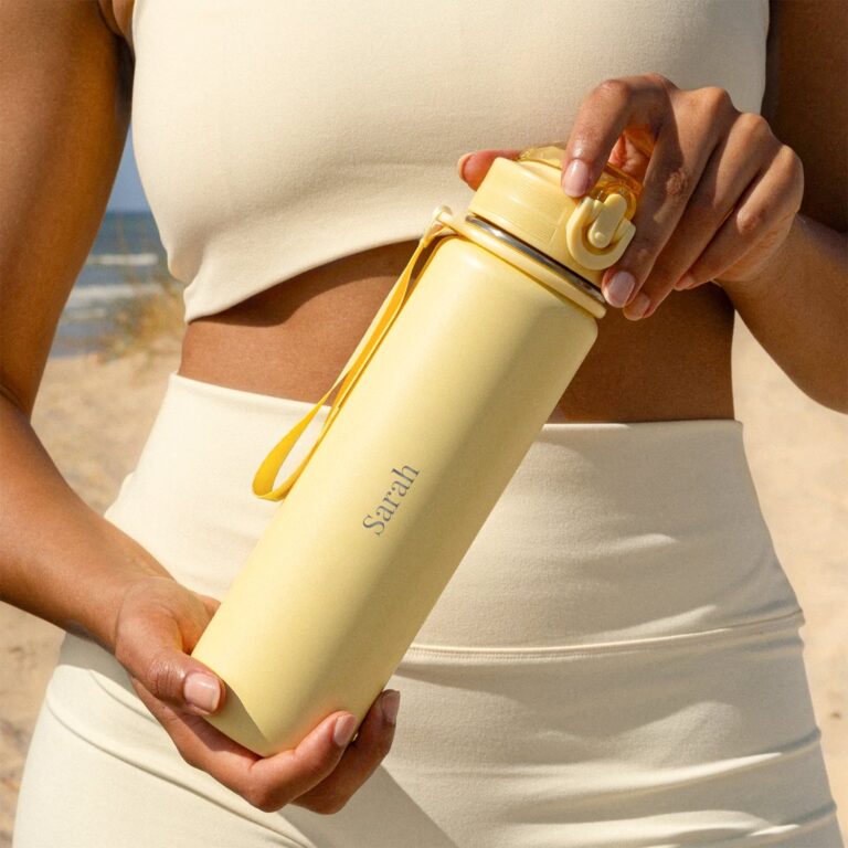 Personalised Bloom Water Bottle - Stainless Steel - Butter Yellow personalised bloom water bottle – stainless steel – butter yellow