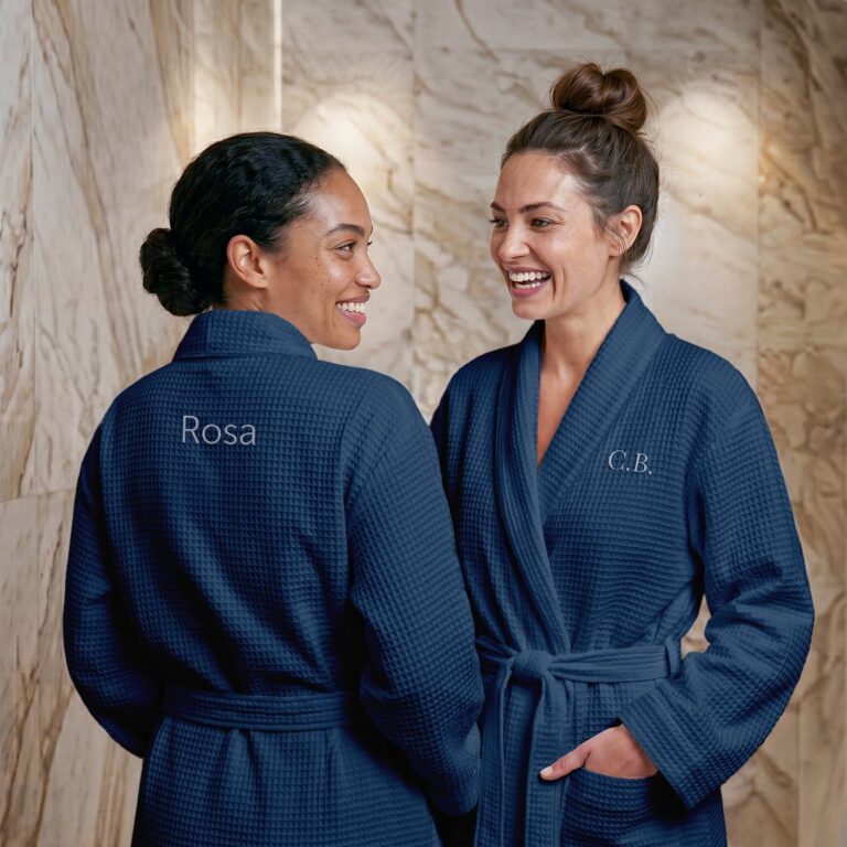 Personalised Waffle Robe Women - Embroidered - Blue - S/M personalised waffle robe women – embroidered – blue – s/m