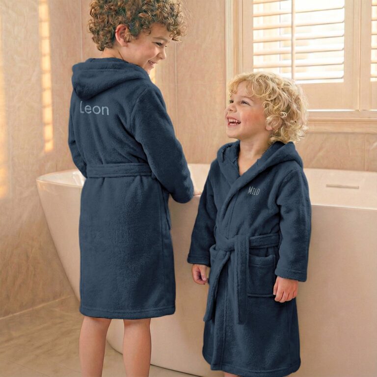 personalised kids bathrobe – blue – 2 4 yrs