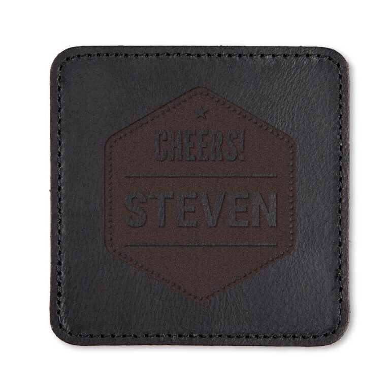engraved leather coasters – black – 4 pcs