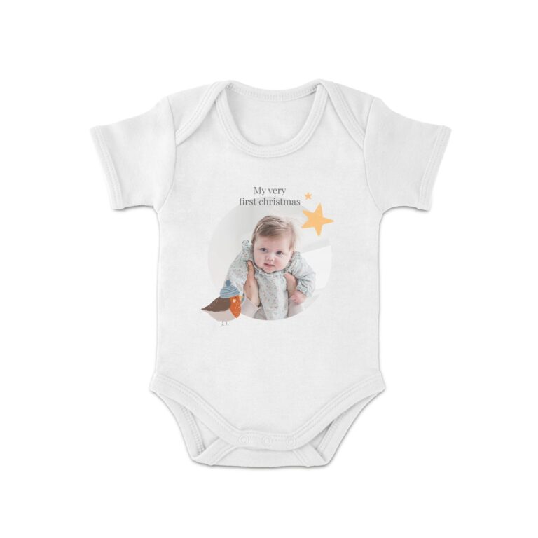 my first christmas babygrow – printed – short sleeve – white – 74/80