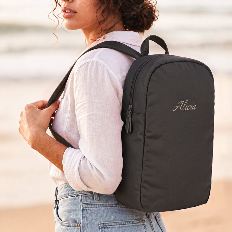 Embroidered backpack - Adults - Black- Puffy style embroidered backpack – adults – black puffy style