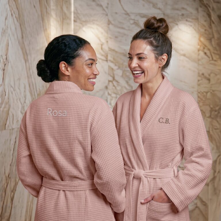 personalised waffle robe women – embroidered – pink – s/m