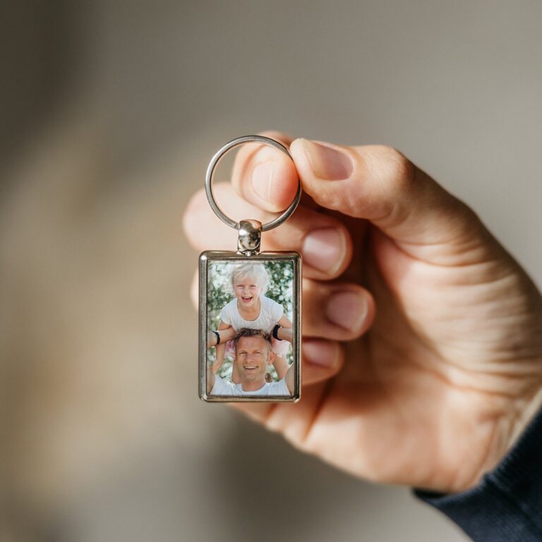 personalised key ring – rectangle – stainless steel – double sided