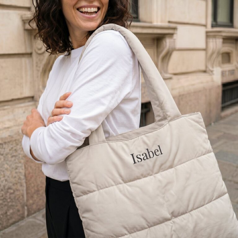 Personalised shopper bag - Beige - Puffy style personalised shopper bag – beige – puffy style