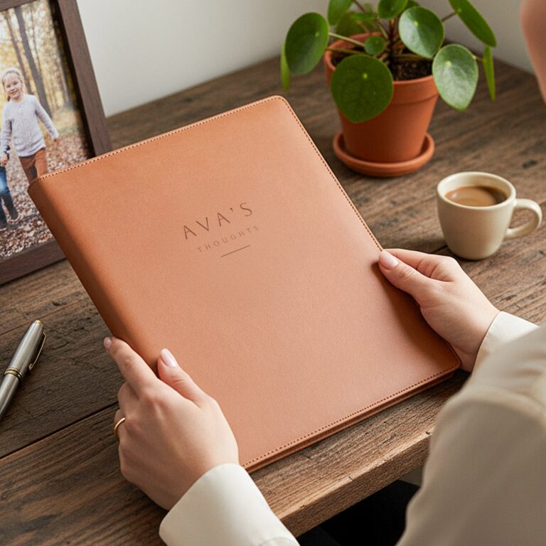 notepad holder – brown – engraved leather