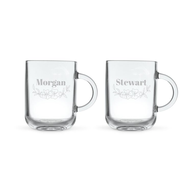 personalised glass mug – round – 2 pcs – engraved