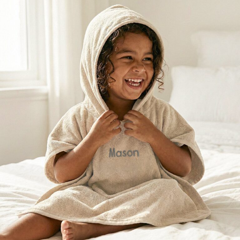 kids poncho towel embroidered with name – 2/5 years – beige