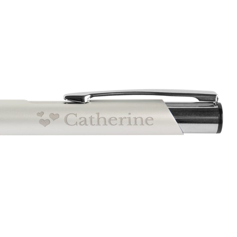 personalised pen – viva – tess – ballpoint – engraved – silver – right handed