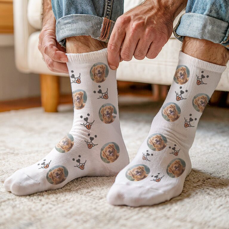 personalised pet photo socks – white – 43 46