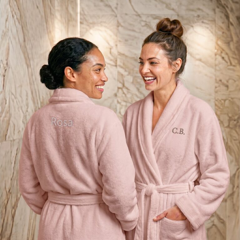 Personalised Fleece Bathrobe for Women - Embroidered - Pink - S/M personalised fleece bathrobe for women – embroidered – pink – s/m