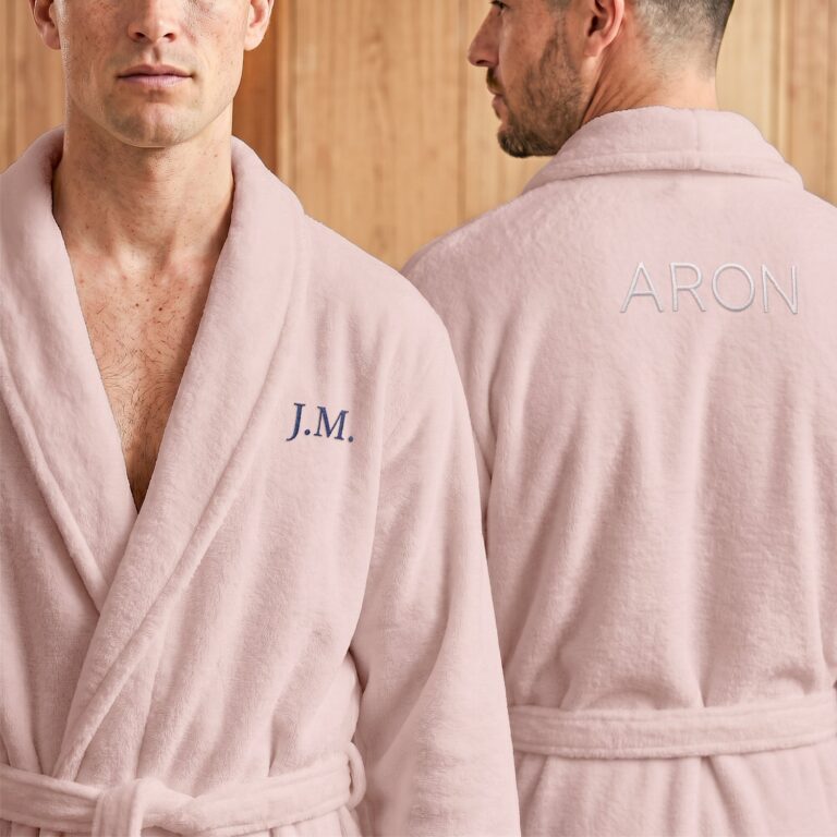 personalised fleece bathrobe for men – embroidered – pink – s/m