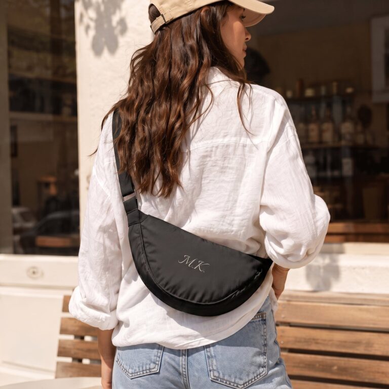 personalised crossbody bag – black – puffy style