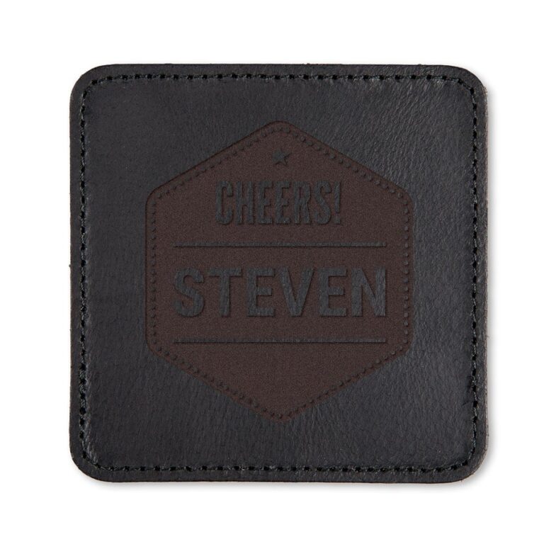 engraved leather coaster – black – 1 pc