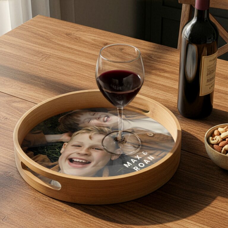 Personalised serving tray - Round - Wood - 30 cm personalised serving tray – round – wood – 30 cm