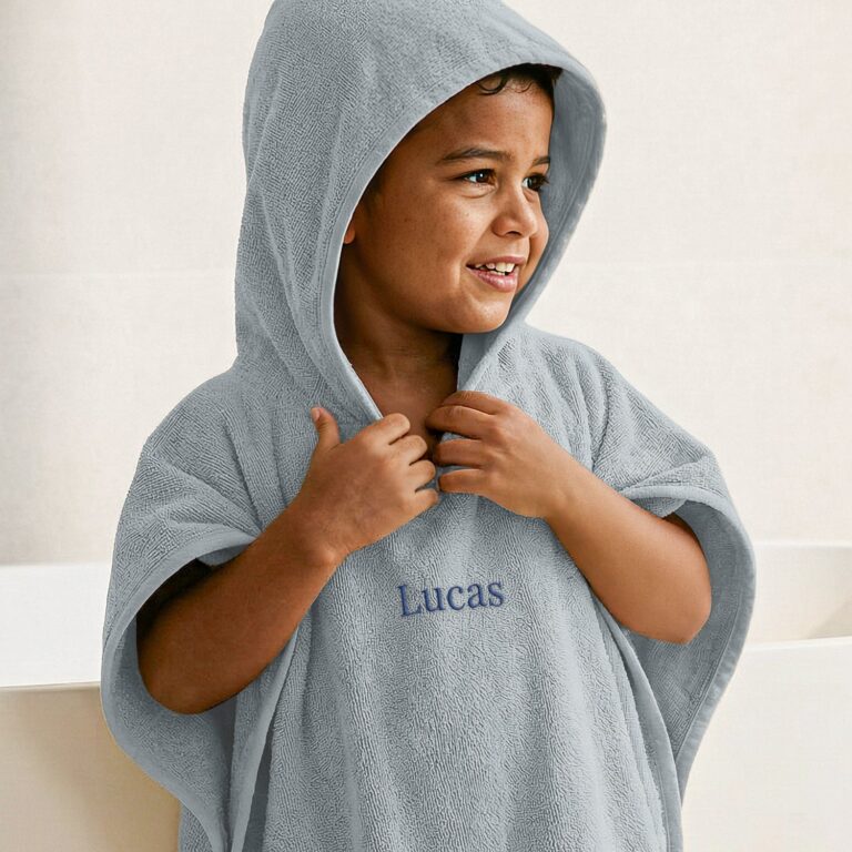 kids poncho towel embroidered with name – 2/5 years – blue