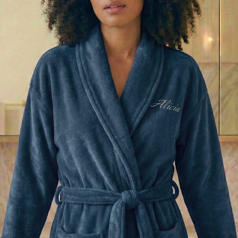 terrycloth bathrobe for women – with name – blue – s/m