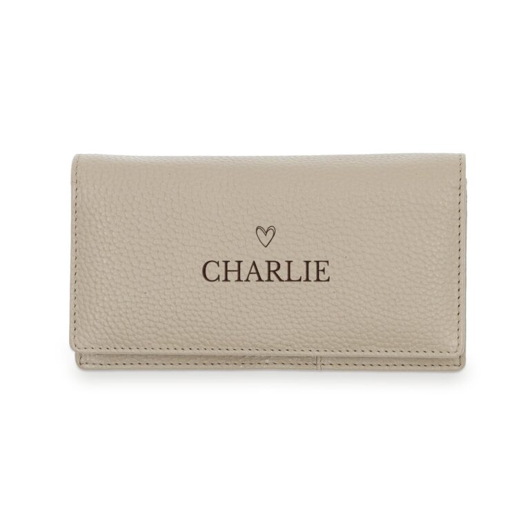women's leather wallet with engraved name – taupe – large
