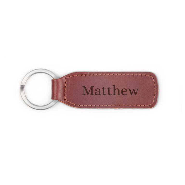 personalised key ring – leather – brown – engraved