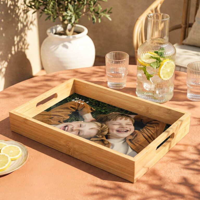 personalised photo tray – rectangle – beige – 23.5 x 37 cm