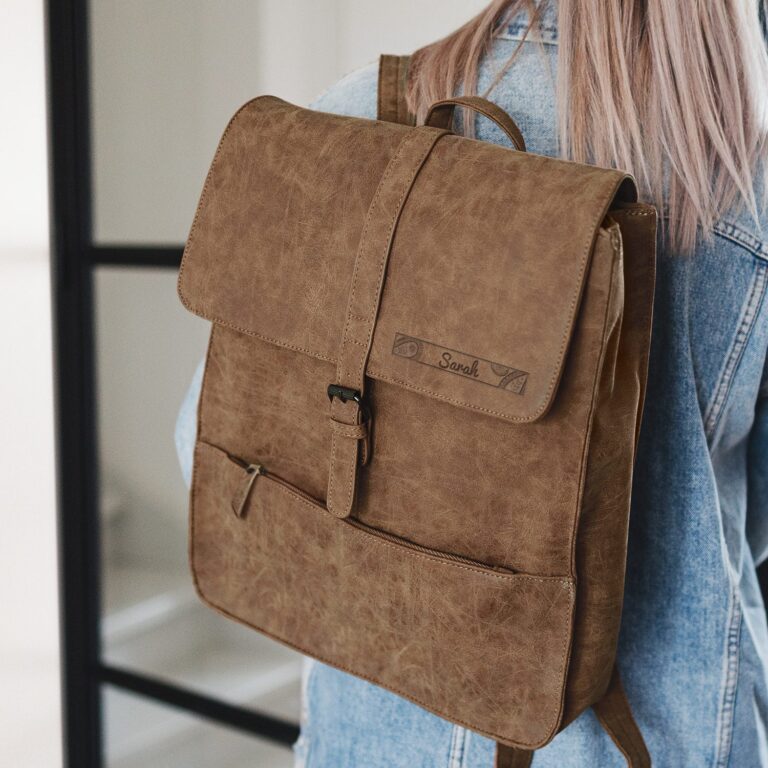 personalised pu leather backpack – large – engraved with name/text