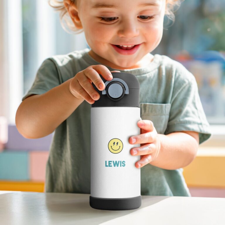Kids stainless steel water bottle with straw - 350 ml - Black kids stainless steel water bottle with straw – 350 ml – black