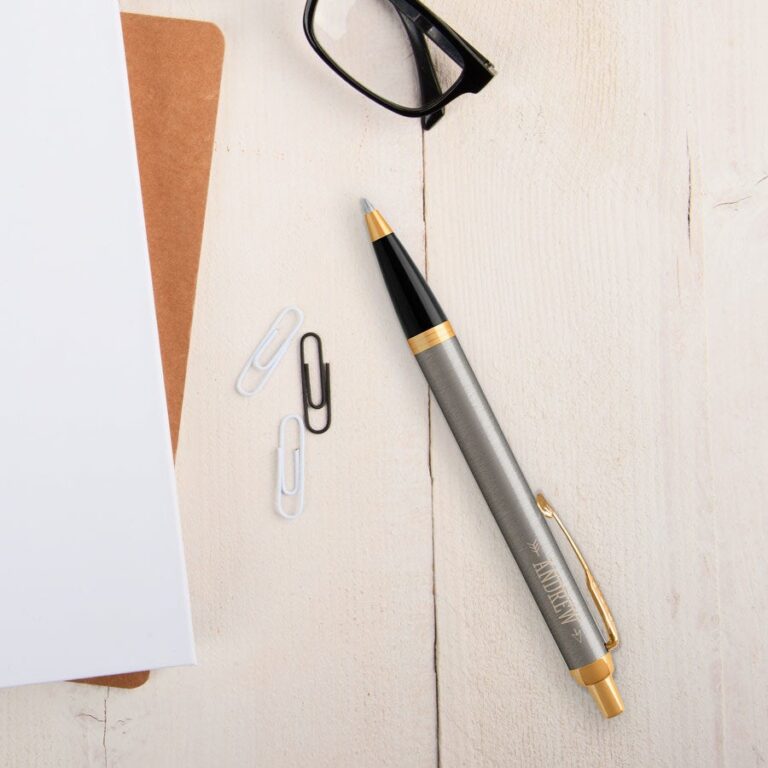 personalised ballpoint pen – parker – im – brushed metal – right handed