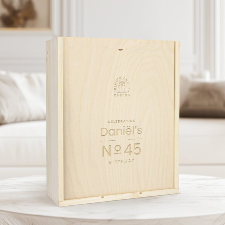 Engraved wooden case with space for a bottle and 2 champagne glasses engraved wooden case with space for a bottle and 2 champagne glasses