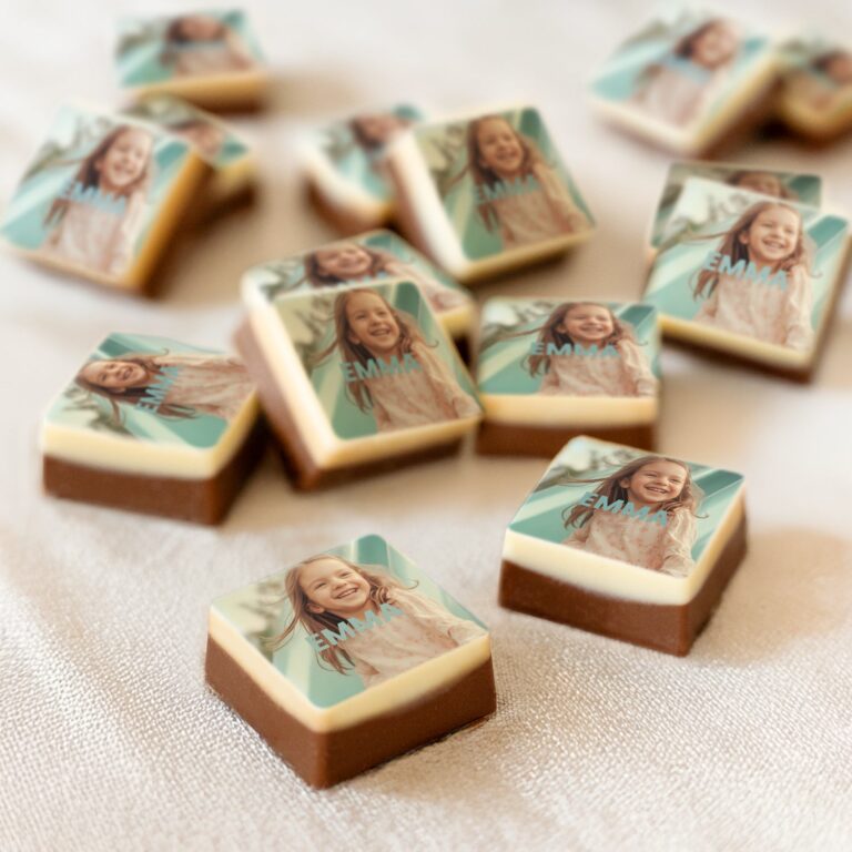 personalised chocolates – individually wrapped – solid – 50 pcs – square