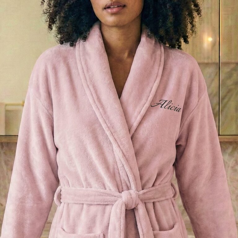 terrycloth bathrobe for women – with name – pink l/xl