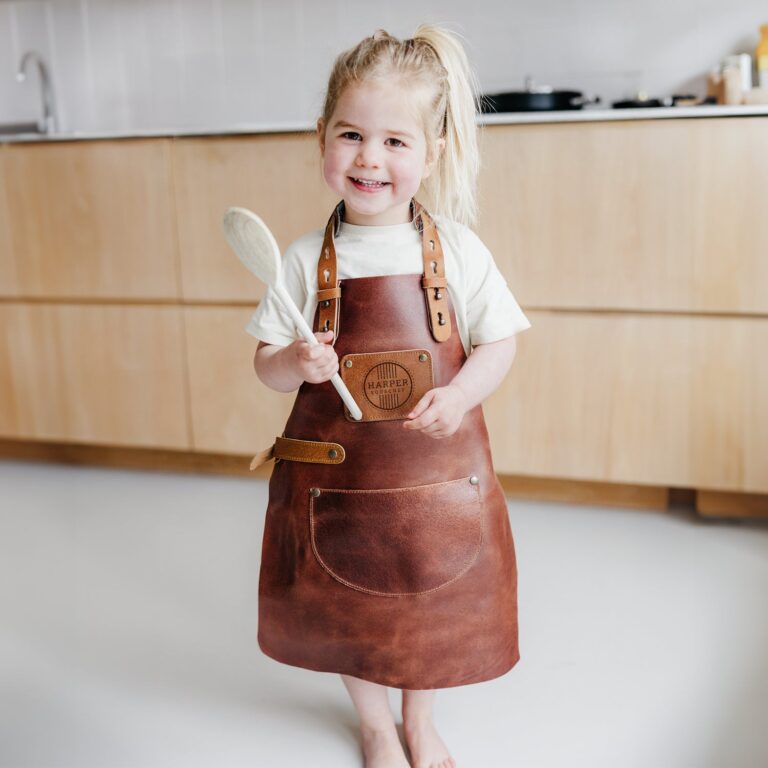 personalised leather children's apron – mini – brown