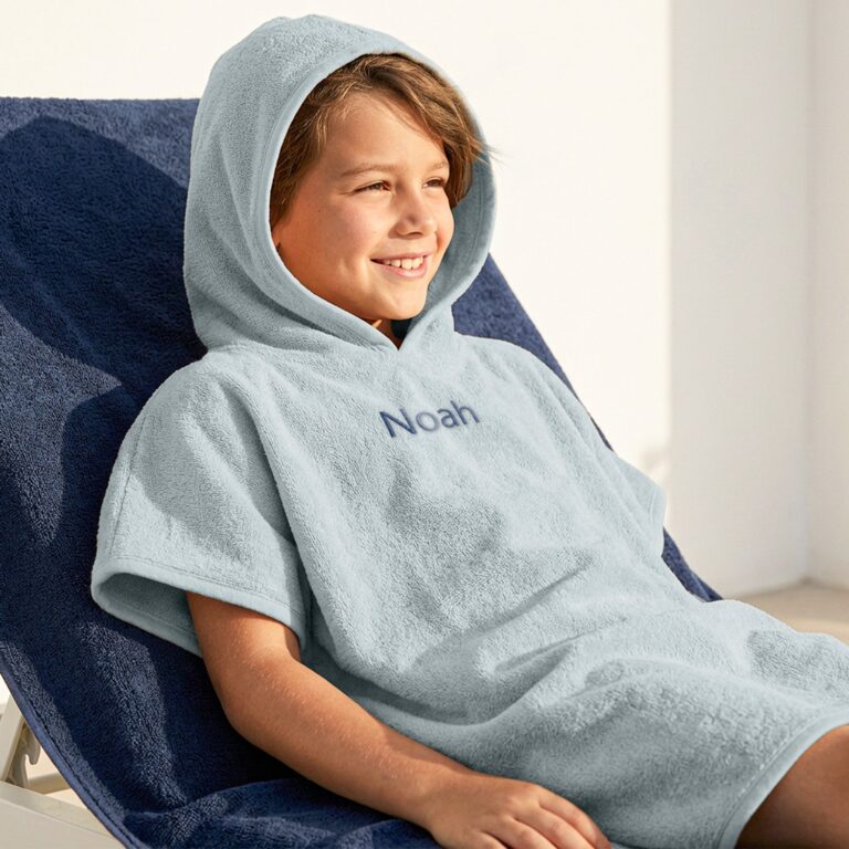 kids poncho towel embroidered with name – 6/12 years – blue